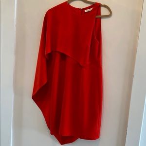 Halston Heritage one shoulder red cape dress